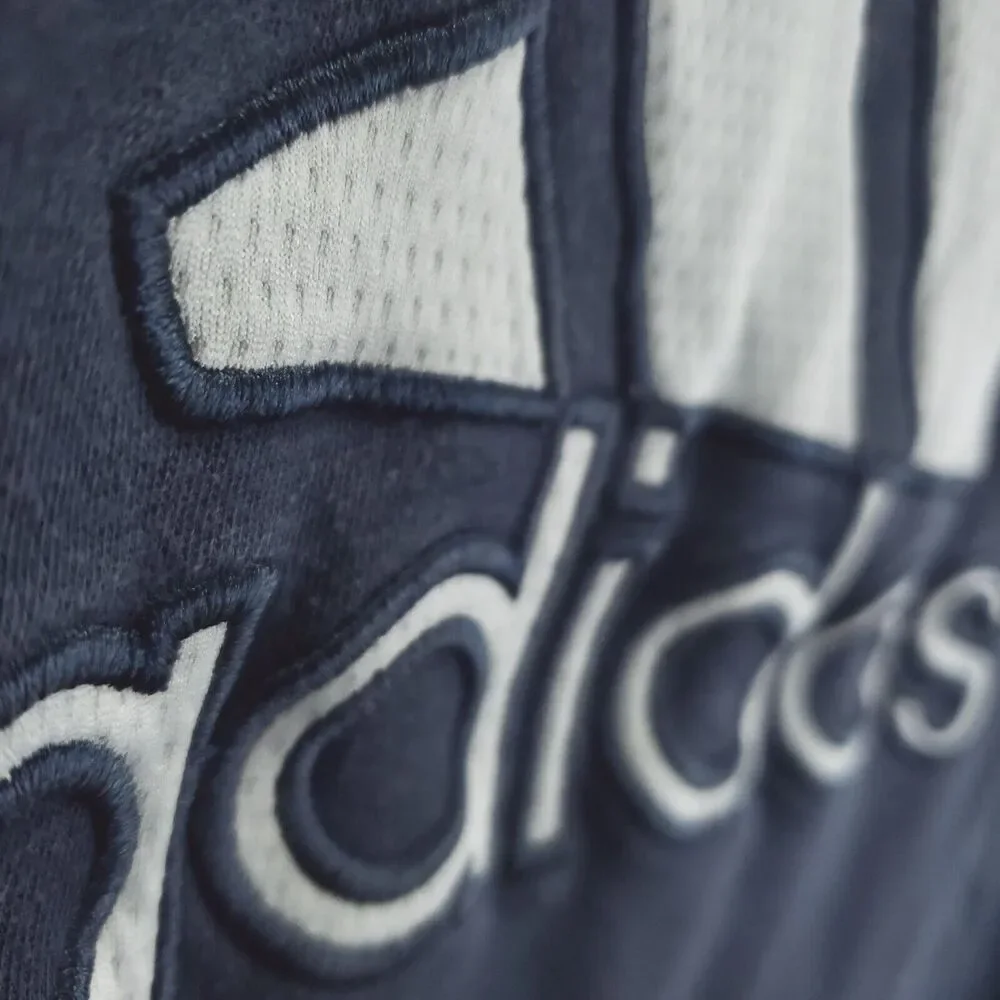 Adidas Hoodie Mens Medium Blue Cotton 3-Stripe Embroidered Drawstring Pullover